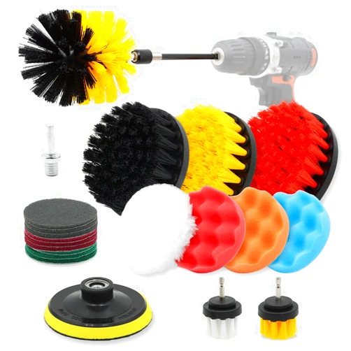 CHEN REFINISH 22 Pcs Drill Brush Attachments Set,Includes Buffing Pads,Scrub Pads,Sponge,Power Scrubber Brush with Extend Long Attachment,Cleaning Kit for Bathrooms,Corners,Kitchens,Tiles,Grouting