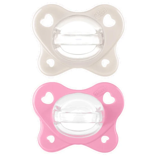 Chicco PhysioForma® Dual Soft One-Piece Orthodontic Silicone Pacifier for Babies 6-16 Months | BPA & Latex Free | Reusable Case | Grey/Dusty Rose, 2pk