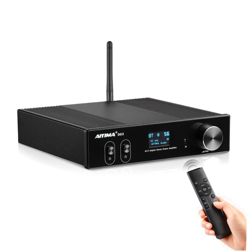 AIYIMA D03 Bluetooth 5.0 DAC Amplifier 150 Watt x 2 Stereo HiFi 2.1 CH Digital Sound Amplificador 24Bit/192kHz Class D Power Amp USB Coaxial Optical OLED AptX, Support Subwoofer & with Remote