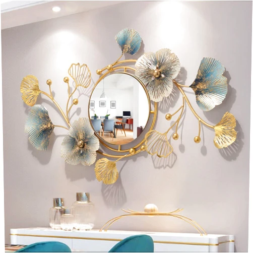 LYNSET Metal Wall Mirrors Decor for Living Room Ginkgo Leaf Design 47