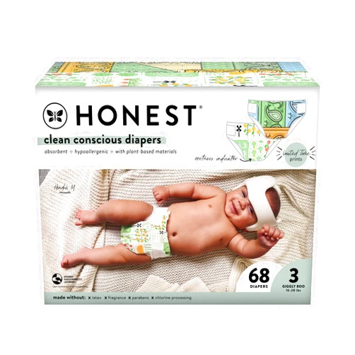The Honest Company Clean Conscious Diapers | Plant-Based, Sustainable | Color Me Paisley + Grow Together | Club Box, Size 3 (16-28 lbs), 68 Count Size 3 Color Me Paisley + Grow Together