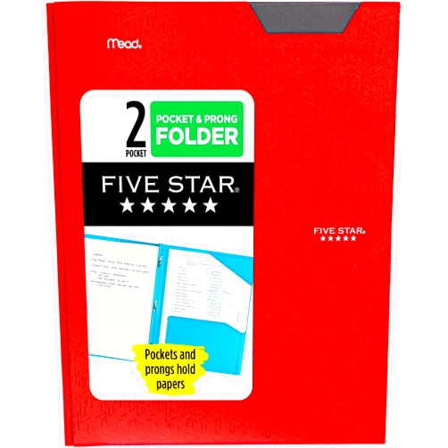 Five Star 2 Pocket Folder, Stay-Put Folder, Plastic Colored Folders with Pockets & Prong Fasteners for 3-Ring Binders, 8-1/2” x 11