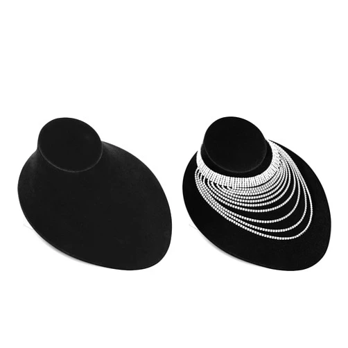 MOOCA Black Velvet Lay Down Necklace Bust Display Jewelry Display Necklace Chain Jewelry Bust Holder Stand, 2 Pcs, Black Velvet