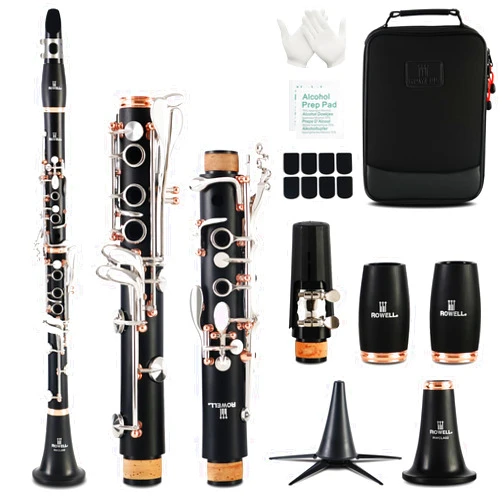ROWELL Clarinet Professional 17 keys B Flat Clarinet Two-color Silver-plated Keys Clarinet for Beginner Student Performance Test with Professional Clarinet Case