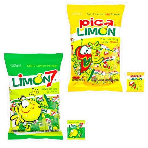 Limon 7 Salt & Lemon Powder and Salt & Lemon Hot Powder Mexican Candy 100 Pieces (200 Pieces Total)