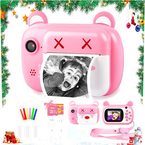 HYPERY Instant Print Camera for Kids - Updgrade Selfie Kids Camera | Dual Lens | 1080P HD | 2.4 Inch | 1000 mAh | 3 Rolls Print Paper Camera for Girls Boys Age 3-12 Birthday/Christmas (Pink)