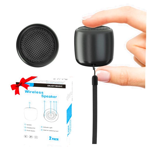 AUKSKY 2Pack Portable Mini Speaker, Bluetooth Tiny Speaker, Wireless Mini Speaker for Shower, Room, Bike, Rechargeable Battery, Built-in Microphone, Cute Mini Speaker with Strap to Carry, Black