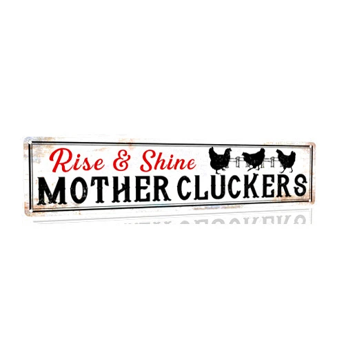 Tollet rules Rise & Shine Mother Cluckers Retro Metal Tin Sign Funny Chicken Coop Sign Vintage Sign Kitchen Wall Plaque Home Farmhouse Country Decor 4x16 Inch