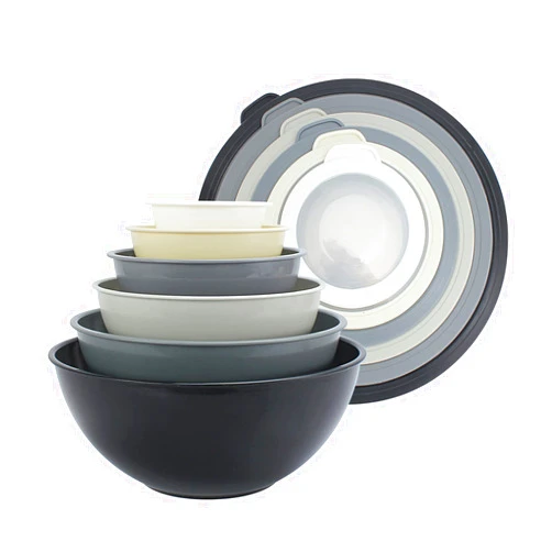 COOK WITH COLOR Mixing Bowls with TPR Lids - 12 Piece Plastic Nesting Set includes 6 Prep and Lids, Microwave Safe Bowl (Black Ombre)
