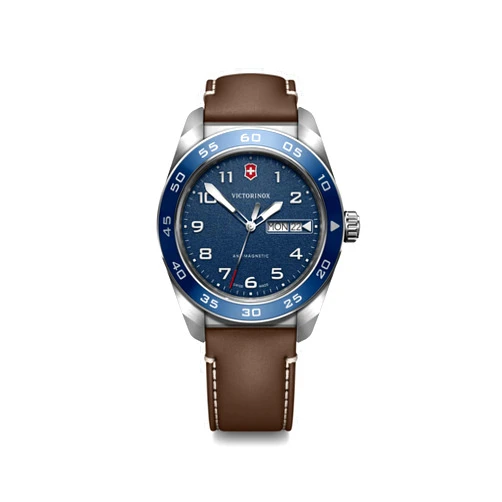 Victorinox Swiss Army Quartz Blue Dial Brown Leather Strap Watch 42mm - 242040