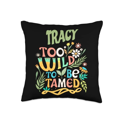 Wildflower Gift For Women Gift For TRACY Cute Retro Girls Wildflower Tracy Name Throw Pillow, 16x16, Multicolor