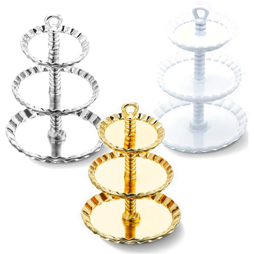 Skylety 3 Pieces 1/12 Dollhouse Decor Accessories, Miniature 3-Tier Cupcake Stand Alloy Round Dessert Display Tower Dollhouse Kitchen Miniature Food Accessories for 1/12 Dollhouse Accessories Dolls Playsets