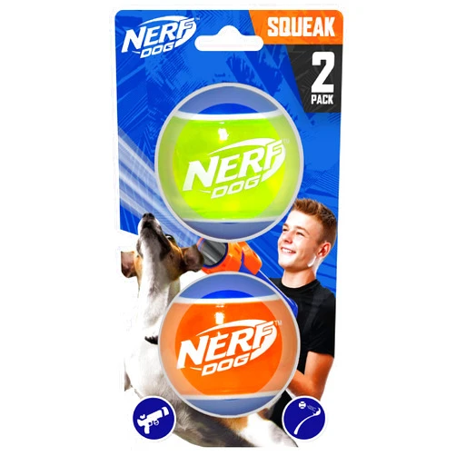 Nerf Dog Rubber Tennis Ball Dog Toys with Interactive Squeaker, Lightweight, Durable and Water Resistant, 2 Inches, for Small/Medium/Large Breeds, Two Pack, Mixed Colors 2Count(Pack of 1)
