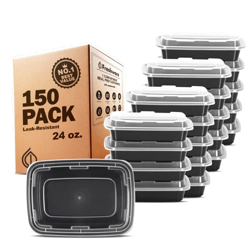 Freshware Meal Prep Containers [150 Pack] 1 Compartment with Lids, Food Storage Containers, Bento Box, BPA Free, Stackable, Microwave/Dishwasher/Freezer Safe (24 oz)