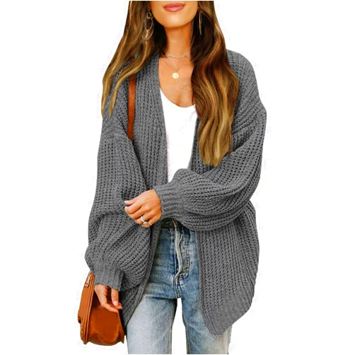 MEROKEETY Women's Fall Open Front Long Lantern Sleeve Cardigan Oversized Chunky Outwear with Pocket