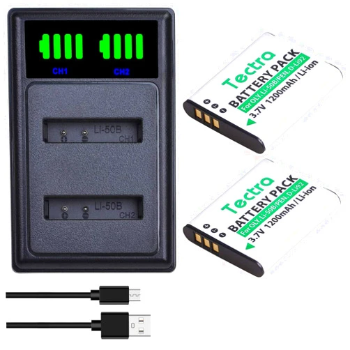 Tectra 2X Li-50B Li50b Battery + LED Dual Charger for Olympus SZ-10 SZ-12 SZ-15 SZ-16 HIS Sz-20 SZ-30MR SZ31MR iHS TG-610 TG-630 HIS TG-810 TG-820 TG-830 TG-860 HIS