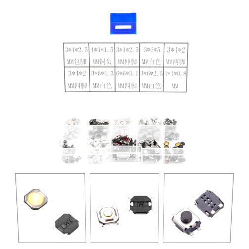 JTLB 250Pcs Tactile Push Button Micro Switch Assortment for Car Remote Control Key with Box