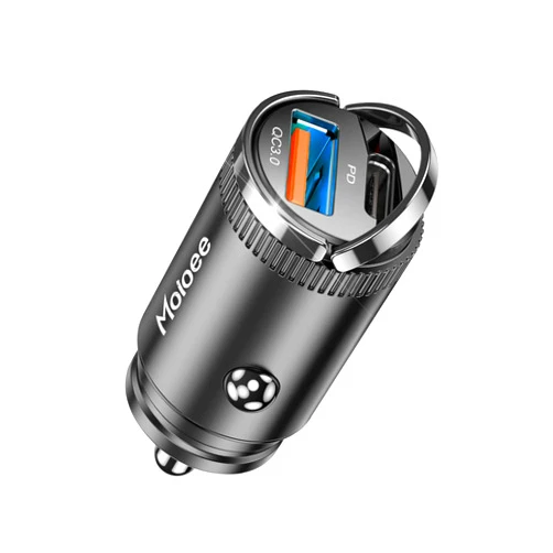 Moioee USB C 60W Car Charger Fast Charge, 30W PD& 30W QC3.0 Fast Charge with Metal Body, Flush Fit Pull Ring Style Universal for iPhone 13/13 Pro/12/12 Pro Max/XS/XR, Samsung Galaxy, Car Accessories