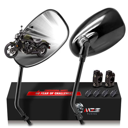 MZS Motorcycle Mirrors 10MM, Universal 360 Degree Adjustable Rear View Side Mirror Handlebar Mount ABS Black Compatible with Street Bike Touring Cruiser Adventure Scooter Coolster Moped GY6