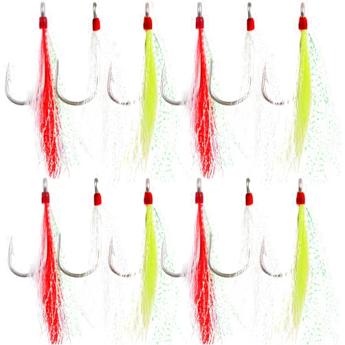 JSHANMEI Bucktail Teasers Fishing Hooks Saltwater Fishing Rigs Flounder Rig Hi Lo Rig Fishing Jig Hooks Bucktail Mylar Flash Teasers Jigs for Flounder Striper Seabass Catfish Cod
