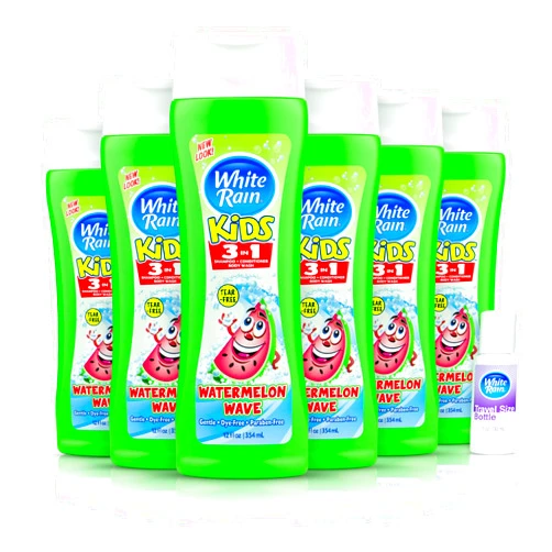White Rain Kids 3 in 1 Watermelon Wave Pack of 6 - Kids' Shampoo, Conditioner, and Body Wash - Kids Tear Free Shampoo - Dye Free Kids 3 in 1 Body Wash and Shampoo - 12oz Each