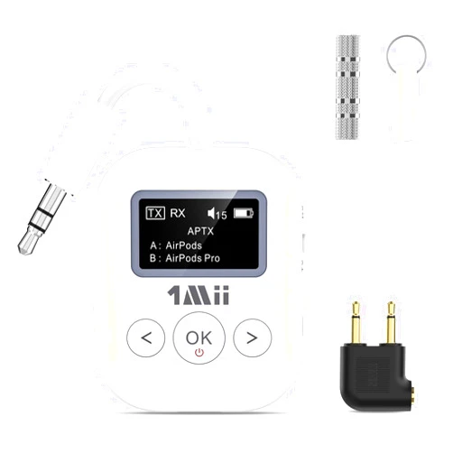 1Mii SafeFly Min+ Bluetooth Transmitter and Receiver,Bluetooth Adapter for Airplane, 2 Devices can be Linked,Use with Any 3.5mm Jack on Airplanes, Gym Equipment, TVs,Old Audio and Auto-2024Upgraded