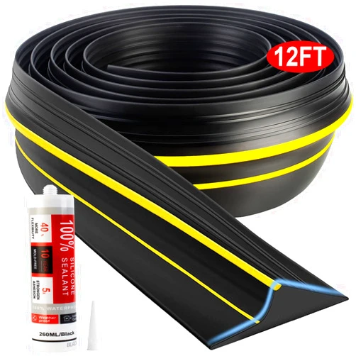 Jin&Bao Universal Garage Door Threshold Seal Strip 12FT Kit, Bottom Waterproof Rubber Weather Stripping Replacement