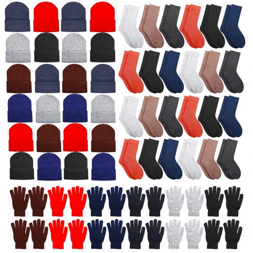 Hillban Winter Beanie Hat Gloves Set with Warm Socks Bulk, Homeless Knitted Beanie Cap Thick Thermal Winter Gloves Socks Pack