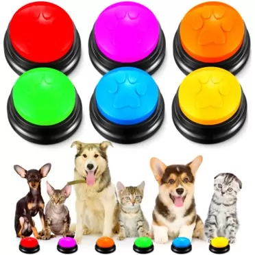Yunsailing 6 Pcs Dog Buttons for Communication Recordable Buttons Dog Talking Buttons 30 Seconds Voice Record Pet Interactive Training Buzzers for Office Home Dog Funny Gift
