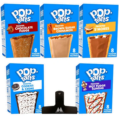 Mighty Merchandise Pop Tarts Frosted Toaster Pastries Variety Pack - 5 Pack - 13.5 Oz - 8 Pastries Per Box (40 Total) - Chocolate Fudge, S'Mores, Cookies & Creme, Brown Sugar Cinnamon and Hot Fudge Sundae - In Mighty Merchandise Box