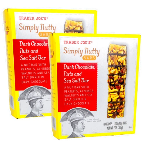 ParteePak Trader Joes Simply Nutty Bars - Dark chocolate, nuts, & Sea Salt Bars - 2-1.4 oz boxes- 5 bars per box