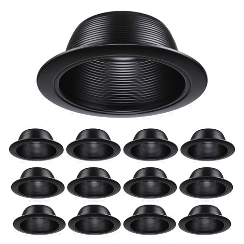 TORCHSTAR 12-Pack 6 Inch Recessed Light Black Baffle Trim with Detachable Ring, Full Metal, Ceiling Can Light Trim for 6 Inch Recessed Can, Fit Halo/Juno Remodel Recessed Housing