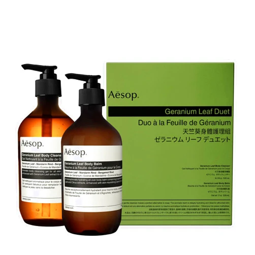 Aesop Geranium Leaf Duet | Body Cleanser + Body Balm | Aromatic Pairing For Cleansed and Supple Skin | 16.9 oz + 16.5 oz