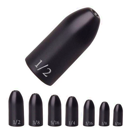 Reaction Tackle Tungsten Worm Weights for Bass Fishing - Bullet Shaped Sinkers/Fishing Weights - for Texas Rig and Carolina Rig/Size Stamped
