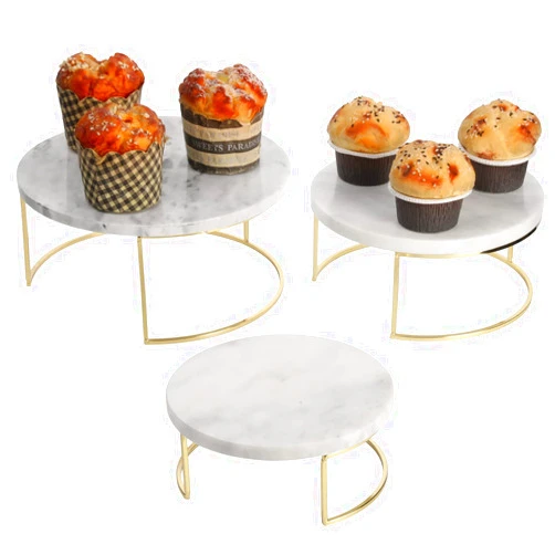 MyGift Modern White Marble Cake Stands, Brass Metal Cupcake Stand Dessert Pedestal Risers, Set of 3