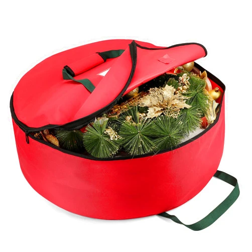YOOFAN Wreath Storage Container, 26-Inch Round Wreath Storage Bag with ID Card Window, Water-Resistant Large Christmas and Halloween Wreath Storage Holder, Red