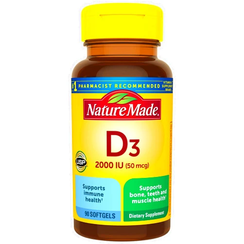 Nature Made Vitamin D3 2000 IU (50 mcg), Dietary Supplement for Bone, Teeth, Muscle and Immune Health Support, 90 Softgels, 90 Day Supply