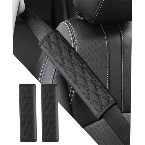 UBOG 2PCS Seat Belt Cover Pad,Seatbelt Covers,Car Accessories Seatbelt Cushion,Leather Car Seat Strap Pads,Seat Belt Cover,Universal Safety Strap Cover,Car Seat Strap Covers,Fits All Cars (Black)