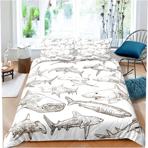 Erosebridal Teens Shark Bedding Set, Ocean Life Duvet Cover for Kids Boys Girls Adult Dolphin Whale Comforter Cover Queen Size Marine Life Sea Animal Bedspread Cover 3 Pcs with 2 Pillow Cases