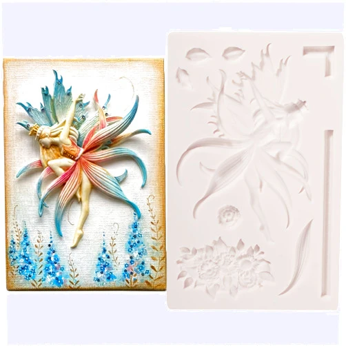 Nklbio 1 Flower Fairy Silicone Mold, Queen Chocolate Cake Decoration Fondant Mold,s Non-stick Kitchen Baking Supplies for Cupcake Toppers Flower Paste Candy Cookies Clay Resin Plaster Pendant