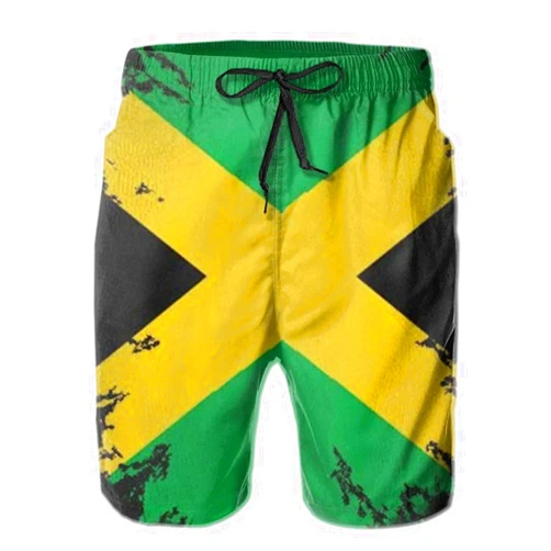 Palxotsi Swim Shorts Mens Beach Shorts Jamaica Flag Jamaican 3D Printed Swim Trunks Quick Dry Surf Bathing Suit