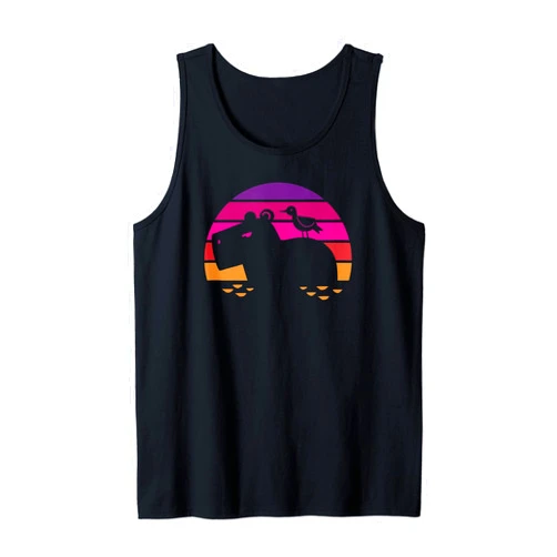 Afrika Safari, Nilpferd Geschenke, lustige Sprüche Hippo with bird on the back - colourful rainbow motif Tank Top