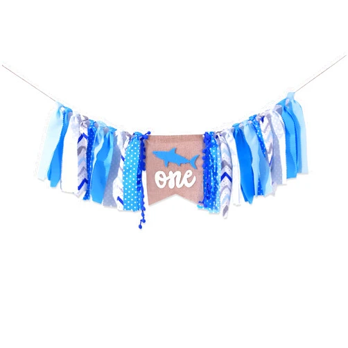 YESSWL Shark One Birthday Banner - Baby Shark First Birthday Party High Chair Banner, Baby Shark Birthday Decorations 1st Boy, Baby Shark Birthday Photo Booth Props Decorations