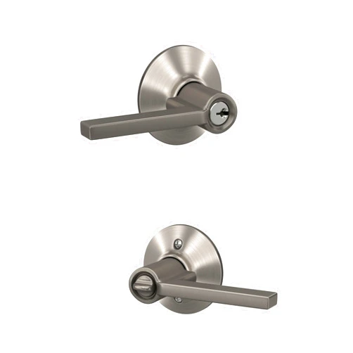 Schlage F51A LAT 619 Latitude Door Lever, Keyed Entry Lock, Satin Nickel