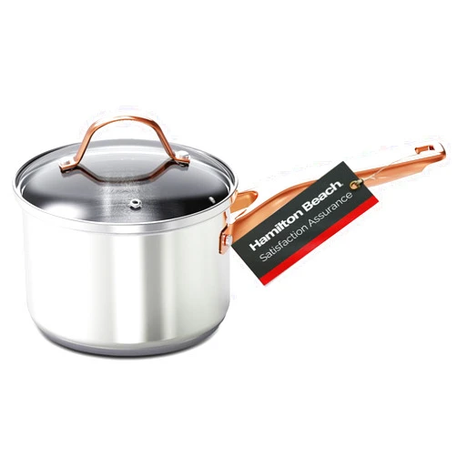 Hamilton Beach Stainless Steel Tri-ply Professional 2 Quart Sauce Pan - Premium Oven Safe Induction Kitchen Pot - Suitable for all Stoves - Double Riveted