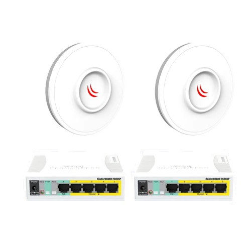 Mikrotik RB260GSP PoE Switch 5-port Gigabit and 1x SFP cage x2 plus x2 DISC Lite5 ac 21dBi outdoor wireless device