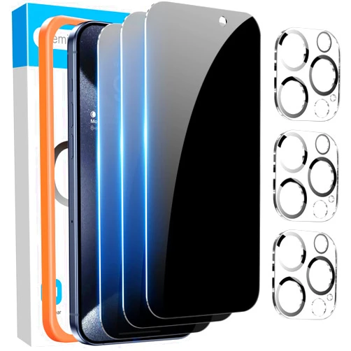 Fotbor Privacy Screen Protector & Camera Lens Protector for iPhone 15 Pro Max - Anti Spy Tempered Glass Kit with Easy Installation for 6.7 Inch Screen
