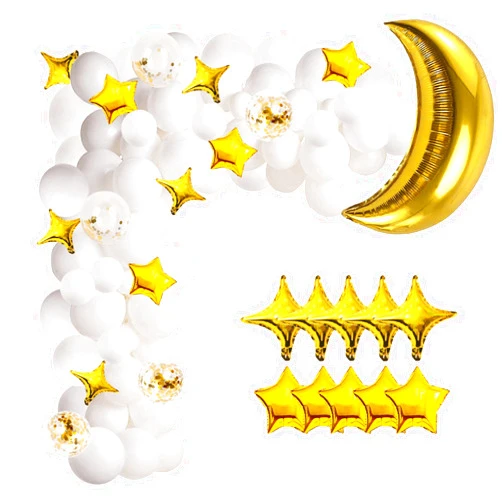 PALITIGO White Balloon Garland Kit - 131pcs White Balloons with Moon and Star Balloons, Perfect for twinkle twinkle little star baby shower decorations & White and Gold Party Decorations
