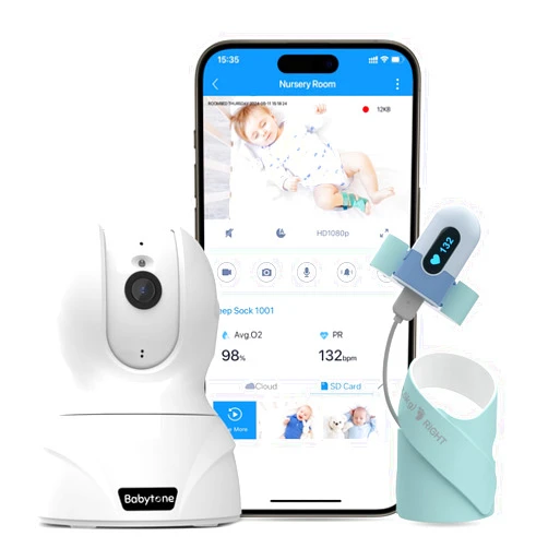 Babytone Baby Monitor- Smart Sleep Sock & HD Camera, Track Heart Rate & Average Oxygen Level, Cry/Motion Detect, Two-Way Audio and 1080P Night Vision Baby Monitor with APP