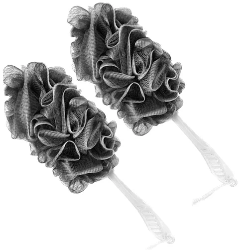 PPHAO BASIC PPHAO - Black Loofah - Charcoal Loofah - Mens Loofah - Back Loofah Scrubber with Handle - Back Loofah for Shower - Long Handle Bath Brush - Grey Loofah - Shower Mens Loofah Sponge - 2 Pack